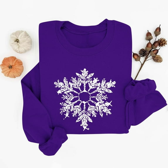HOMBOM Crewneck Christmas Sweatshirts for Womens Snowflake Lightweight Pullover Purple Fall Xmas Holiday Long Sleeve Ladies Shirts