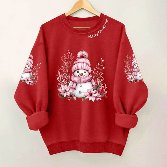 HOMBOM Crewneck Sweatshirts for Women Athletic Festive Merry Christmas Red Pullover Xmas Ladies Sweatshirt Snowman