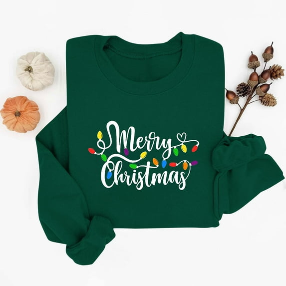 HOMBOM Crewneck Sweatshirts for Women Green Christmas Vintage Merry Xmas Funny Graphic Ladies Sweatshirt