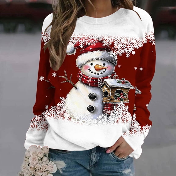 HOMBOM Crewneck Sweatshirts for Women Wine Funny Merry Fleece Xmas Fashion Snowman Adults Sweatshirt Christmas