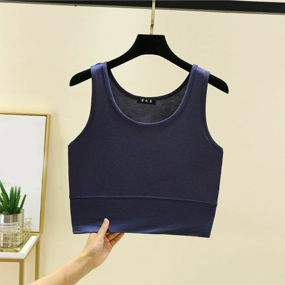 HOMBOM Crop Tops for Women Trendy Summer Blue Modal Crew Neck Gym Sleeveless Solid Color Basic Shirts