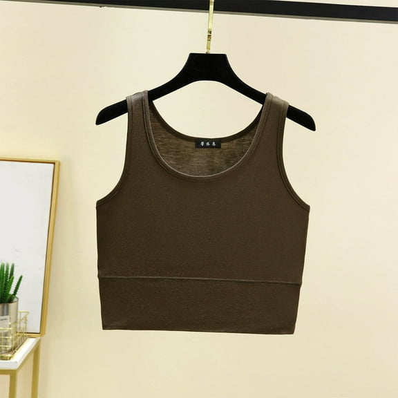 HOMBOM Crop Tops for Women Trendy Tank Top Modal Army Green Crew Neck Sleeveless Solid Color Yoga Tee Shirt