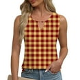 thumbnail image 1 of HOMBOM Cutout Trendy Tops for Women 2025 Yellow Pleated Sleeveless Plaid Notch Neck Loose Fit Tank Graphic Tee, 1 of 6