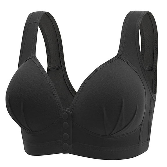 HOMBOM Daily Use Bras for Women Plus Size Full Coverage Wire-Free Black Front Button Daily Bra M