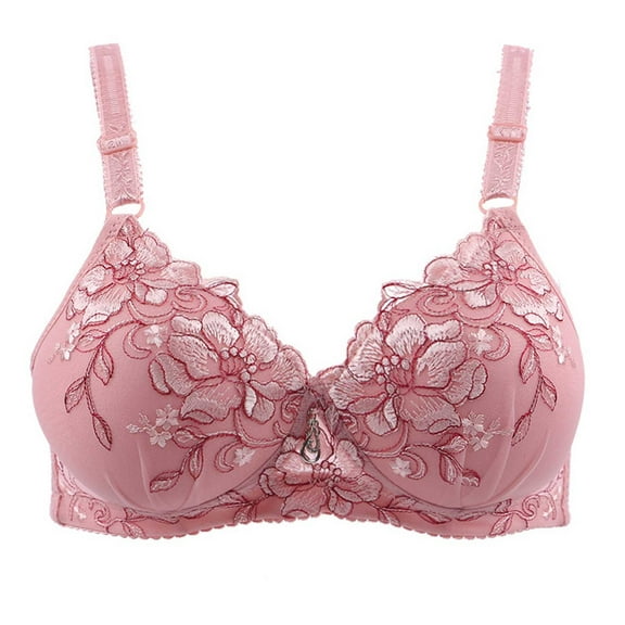 HOMBOM Daily Wear Bras for Women Lightly Lined Push-Up Wire-Free Pink Full Coverage Lace Bra XL