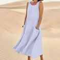 thumbnail image 1 of HOMBOM Dresses for Women Long Cute Blue A-Line Crew Neck Solid Spring Sleeveless Casual Dresses 2XL, 1 of 5