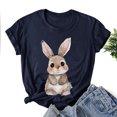 thumbnail image 1 of HOMBOM Easter Blouse Women Short Sleeve Navy T-shirts Easter Rabbit Print Crew Neck Womens Tops Dressy Casual Summer L, 1 of 4