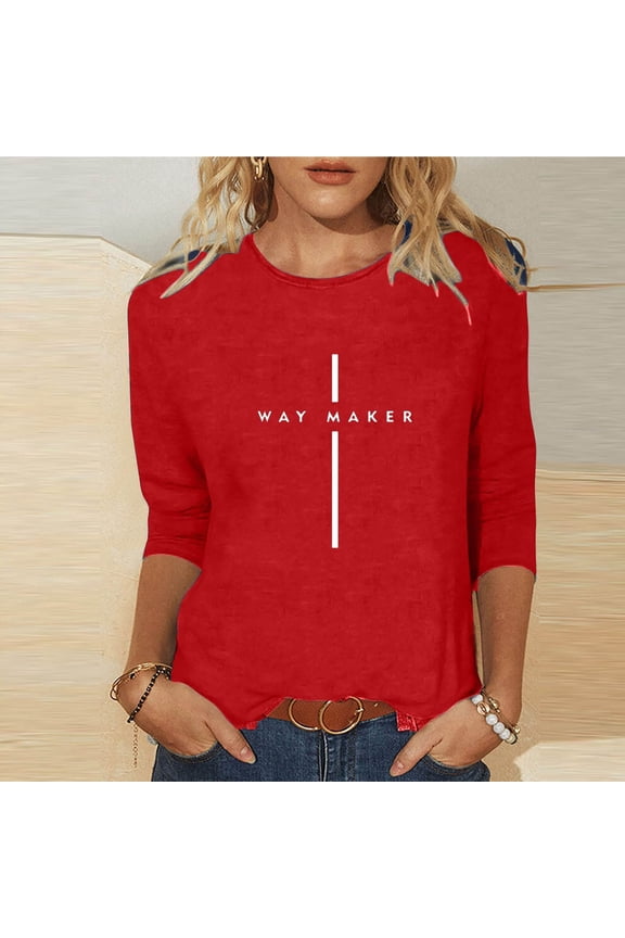 Easter Clothes Women 3/4 Sleeve Red Casual Tops WAY MAKER Crew Neck Womens Tops Dressy Casual Summer S