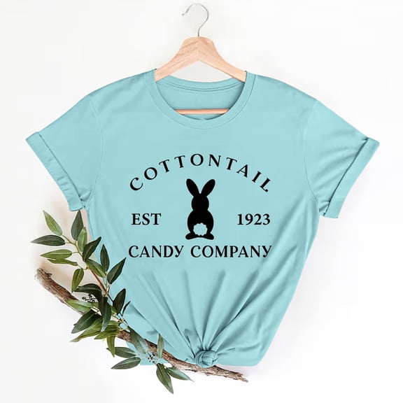 HOMBOM Easter Shirts for Women Short Sleeve Crew Neck Blue T-shirt Easter Letter Print Tops for Women M