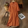 thumbnail image 1 of HOMBOM Embroidered Dresses for Women Casual Cotton Linen Long 3/4 Sleeve Plus Size Maxi Beach Young Womens Shift Dress Crew Neck, 1 of 9