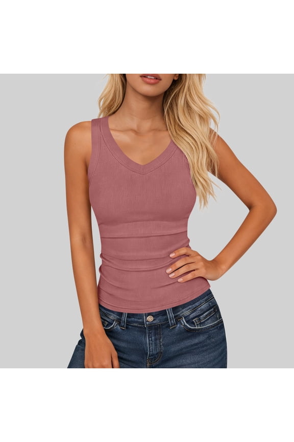 Fitted Ribbed Tank Top for Women Pink Y2k Camisole Summer Comfy Sleeveless Ladies Top