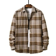 HOMBOM Flannel Shirt for Men Long Sleeve Buttons Plaid Turndown Collar Cardigan for Men Yellow Size S(US:4)