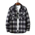 thumbnail image 1 of HOMBOM Flannel Shirt for Men Long Sleeve Buttons Plaid Turndown Collar Jacket for Men Blue Size L(US:8), 1 of 5
