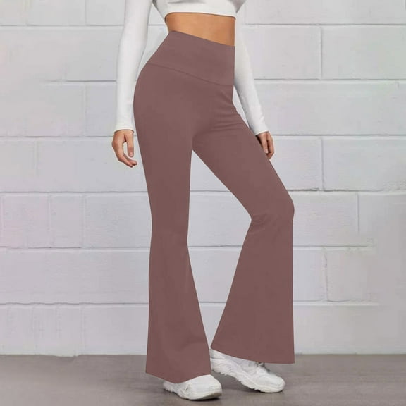HOMBOM Flare Leggings for Womens Brown Yoga High Waisted Training Winter Ladies Pants Activewear 2XL