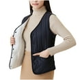 thumbnail image 1 of HOMBOM Fleece Puffer Vest for Women Lightweight with Pockets Jackets Fashion Sleeveless Black Button down Coats Womens Short, 1 of 3