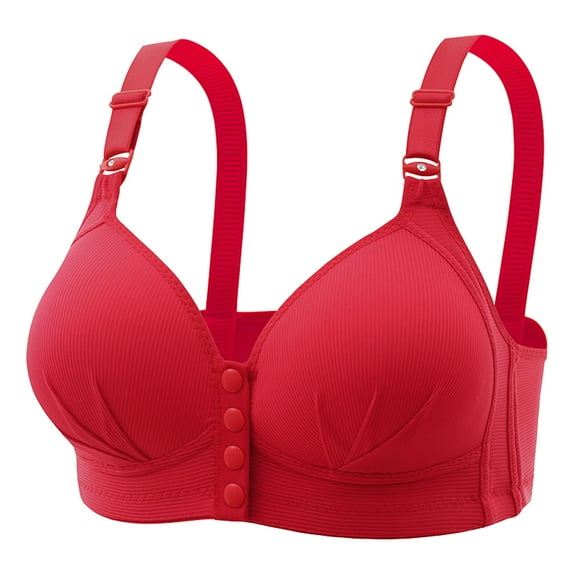 HOMBOM Full Coverage Daily Bras for Women Wire-Free Push-Up Red Front Button Daily Bra XL