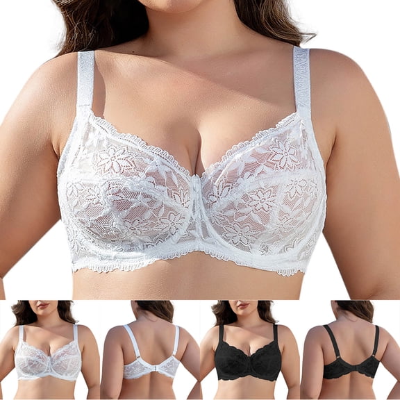 HOMBOM Full-Figure Womens Bras Push-Up Plus Size Wireless Soft Brassiere Full Coverage White No Underwire Spaghetti Straps Bras 40C