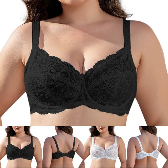 HOMBOM Full-Figure Womens Bras Push-Up Plus Size Wireless Summer Brassiere Spaghetti Straps Basic Black Full Coverage Bras 40C