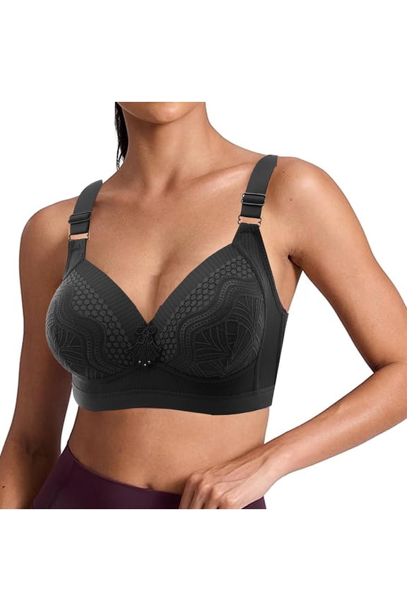 Full-Figure Womens Bras Unlined No Underwire Soft Cup Bras Wireless Gray Breathable Brassiere 44D