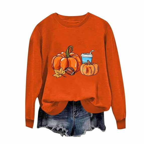 HOMBOM Graphic Sweatshirt for Women Crew Neck Orange Pullover Lightweight Trendy Long Sleeve Womens Tops