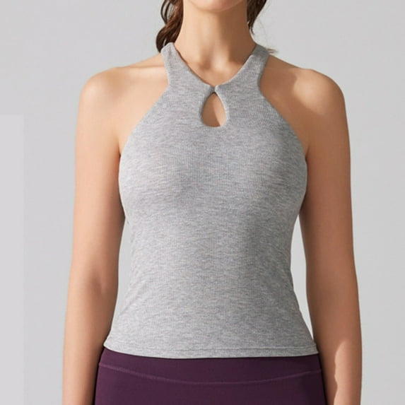 HOMBOM Gray Muscle Tank Tops for Women 2025 Gym Notch Neck Strapless Sleeveless Fitness Solid Color Tee Shirt