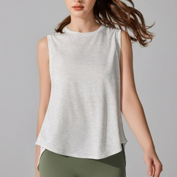HOMBOM Gray Summer Muscle Tops for Women Gym Fitness Solid Color Sleeveless Crew Neck Tee Shirt