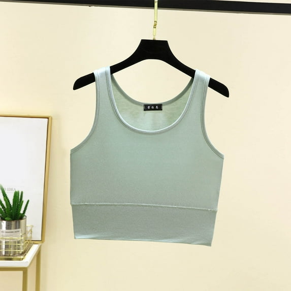 HOMBOM Green Summer Crop Tops for Women Modal Solid Color Crew Neck Gym Sleeveless Basic Shirts