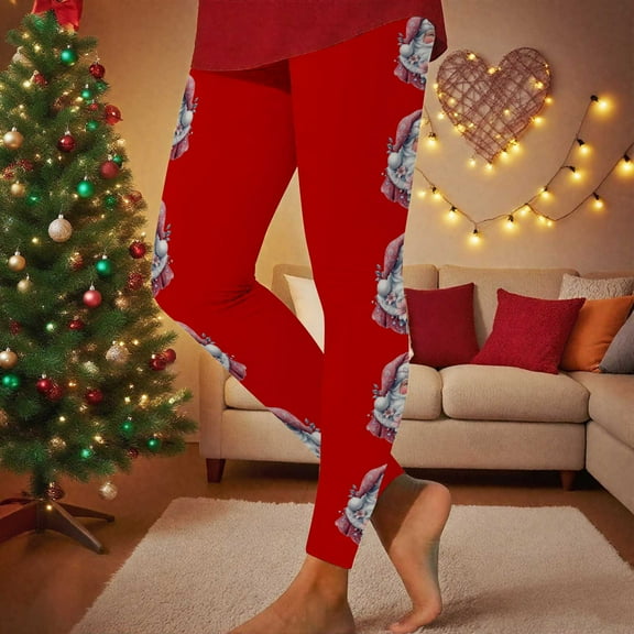 HOMBOM Gym Leggings for Womens No Front Seam High Waisted Warm Christmas Soft Yoga Leggings Red Ladies Pants