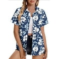 thumbnail image 1 of HOMBOM Hawaiian Button down Shirts for Women Blue Beach Collared Floral Casual Short Sleeve Tops XL, 1 of 6