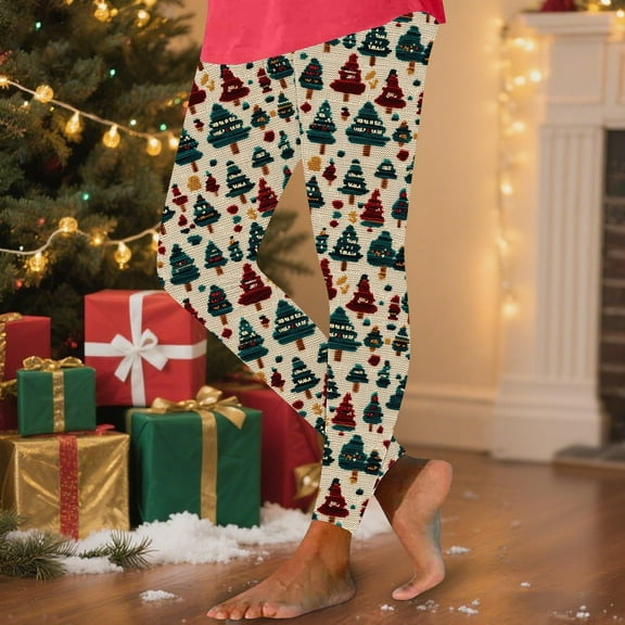 HOMBOM High Waist Leggings for Womens Christmas Butter Soft Leggings No Front Seam Non See Through Ladies Pants Beige