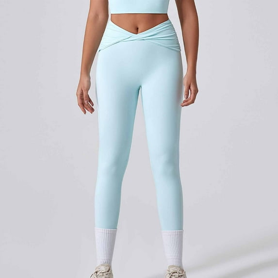 HOMBOM High Waisted Leggings for Womens Soft No Seam Light Blue Workout Ladies Pants Activewear S