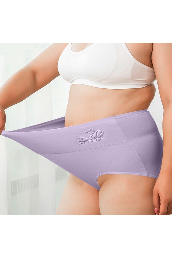 High Waisted Underwear for Women Full Coverage Seamless Purple Bamboo Mid Waist Tummy Control Ladies Panties 2XL