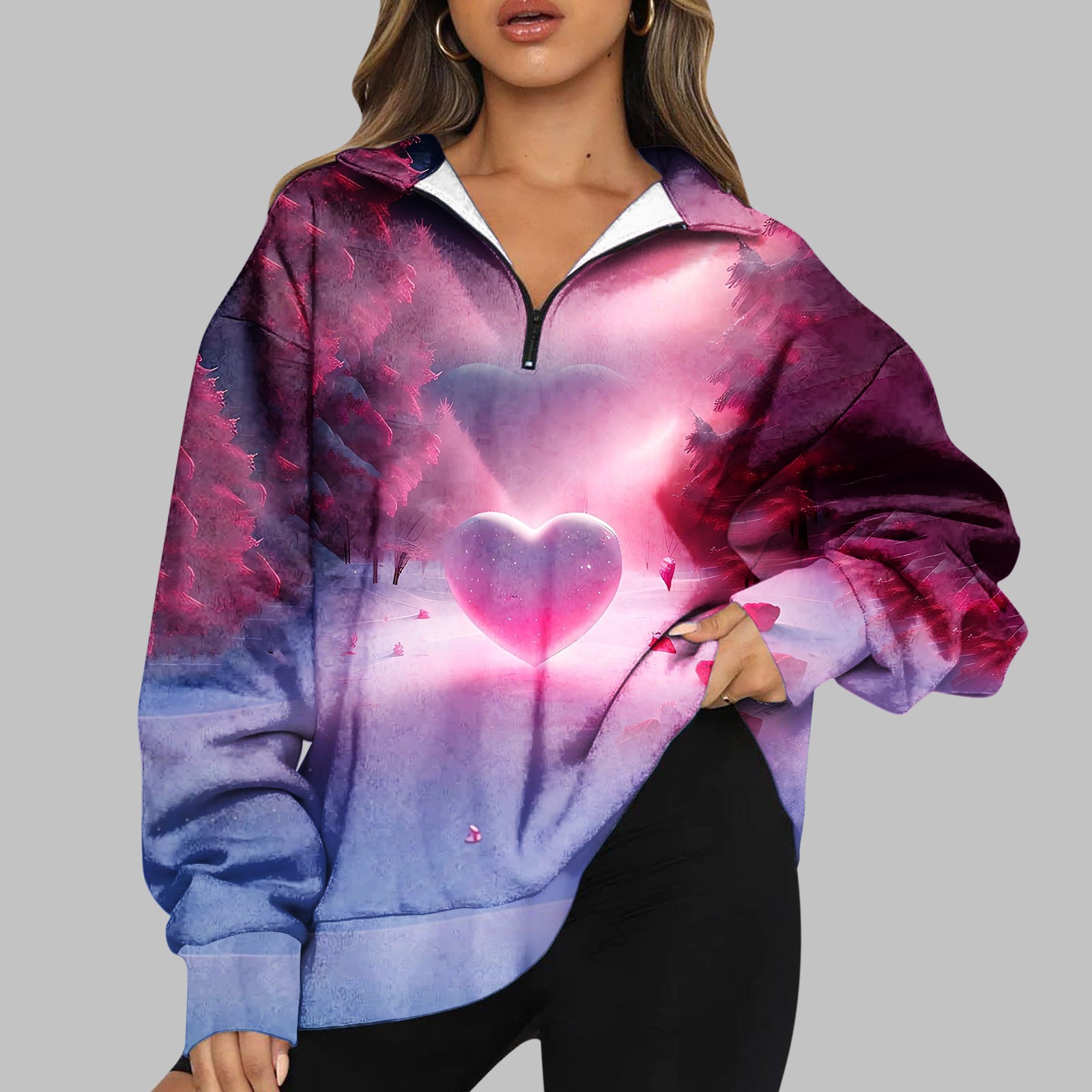 HOMBOM Holiday Sweatshirts Womens Plus Multicolor Heart Print Long