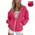 thumbnail image 1 of HOMBOM Hooded Sweatshirt for Women with Pocket Heavyweight Zip-Up Hot Pink Plain Solf Womens Jackets Long Sleeve, 1 of 9
