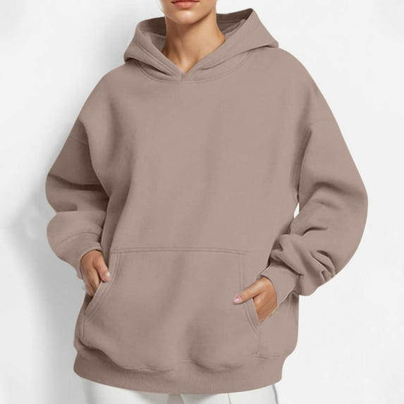 HOMBOM Hooded Women Sweatshirt Plain Casual Oversized Khaki Tops Winter Long Sleeve Fashion Hoodie 3XL