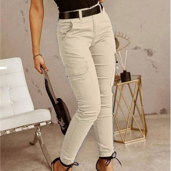 HOMBOM Khaki Cargo Pants Women Casual Casual Long Mid Elastic Waist Slim Straight Y2k Pants For Females XXL