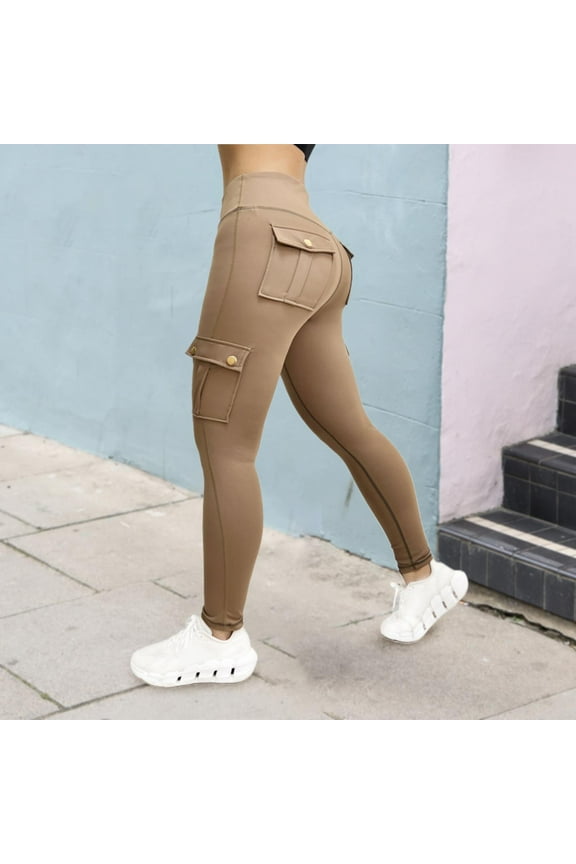 Khaki Leggings Women Active Workout Running Yoga High Elastic Waist Slim-Leg Casual Long Y2k Pants For Females XL