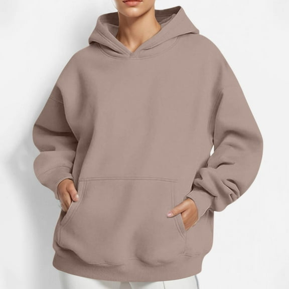 HOMBOM Khaki Sweatshirts for Women Hooded Oversized Plain Fall Tops Long Sleeve Winter Hoodie XL