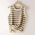 thumbnail image 1 of HOMBOM Khaki Tank Tops for Women Trendy Cutout Crew Neck Sleeveless Striped Knitted Vest, 1 of 3