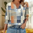 thumbnail image 1 of HOMBOM Khaki Women T Shirts Basic 3/4 Sleeve V-Neck Graphic Geometric 2025 Casual Puff Sleeve Shirt, 1 of 6