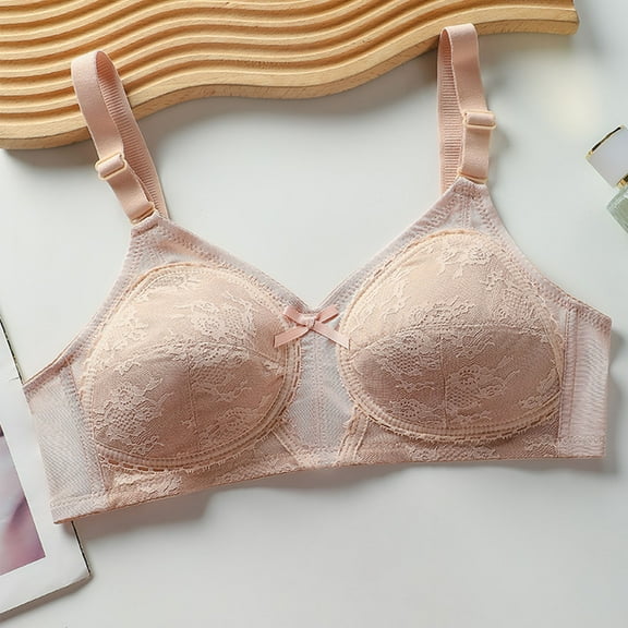 HOMBOM Lightly Lined Womens Bras Push-Up No Underwire Full-Figure Bras Wireless Beige Breathable Spaghetti Straps Brassiere 38C