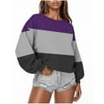 thumbnail image 1 of HOMBOM Lightweight Sweatshirt for Women Purple Pullover Crew Neck Fall Oversized Long Sleeve Womens Tops Colorblock, 1 of 5