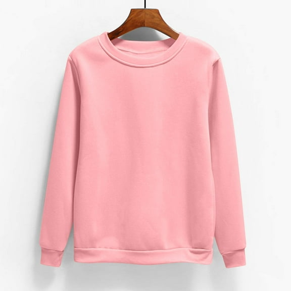 HOMBOM Lightweight Womens Sweatshirt Crew Neck Plain Pink Casual Pullover Long Sleeve Soft Sweatshirt 2XL
