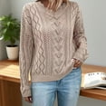 thumbnail image 1 of HOMBOM Long Sleeve Cable Knit Sweater for Women Eyelet Khaki Tops Loose Solid Casual Ladies, 1 of 9
