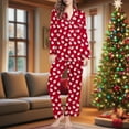 thumbnail image 1 of HOMBOM Lounge Sets for Women Red Two Piece Cute Button down Shirts and Straight Leg Pants Christmas Ladies Loungewear, 1 of 7