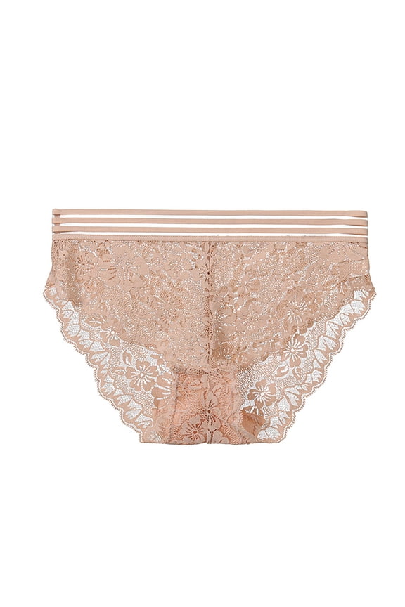 Low Rise Panties for Women Plus Size Beige Lace See Through Cheeky Ladies Underwear Briefs L