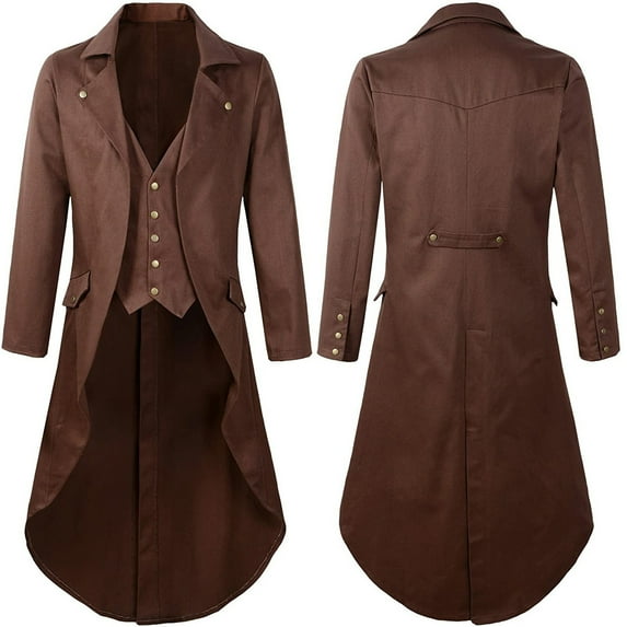HOMBOM Men Jackets 2023, Brown Gothic Coat Printed Medieval Tailcoat Uniform Coat Cardigan Coat