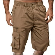 HOMBOM Mens Shorts,Men Casual Solid Knee Length Cargo Pants With Pocket Straight Button Zipper Shorts