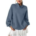 thumbnail image 1 of HOMBOM Mock Neck Sweatshirt for Women Hoodless Oversized Pullover Solf Navy Plain Long Sleeve Womens Tops, 1 of 6