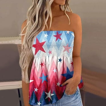 HOMBOM Multicolor Tops for Women Tank Tops Sleeveless Independence Day Round Neck Strapless Vest XXL